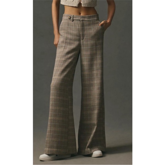 NWT SAINT ART Nessa Tan Midrise Houndstooth Plaid Straight Wide Leg Pant Size S - Picture 10 of 10